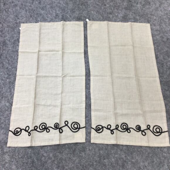 Koko Company Linen Guest‎ Towels Set of 2 Black Embroidered 16x30 Hand Wash - Picture 2 of 11